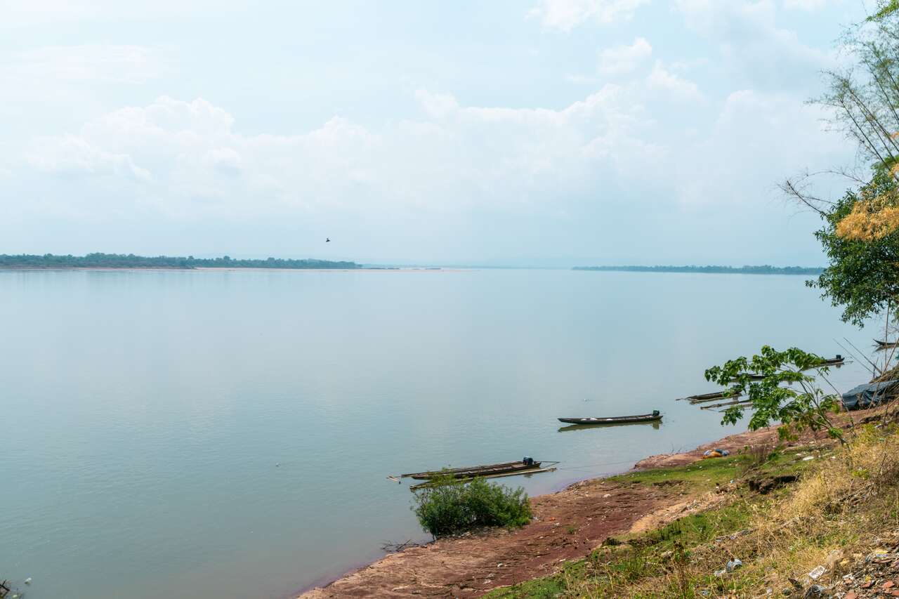 Pakse River and Rowing Boats, Laos